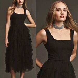 NWT BHLDN x Anthropologie Talia Square-Neck Corset Tulle Midi Dress XL Black